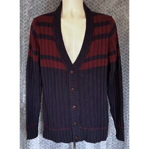 Adam Levine Retro Mens Cardigan Size M Preppy Collegiate Navy/Maroon Button Up